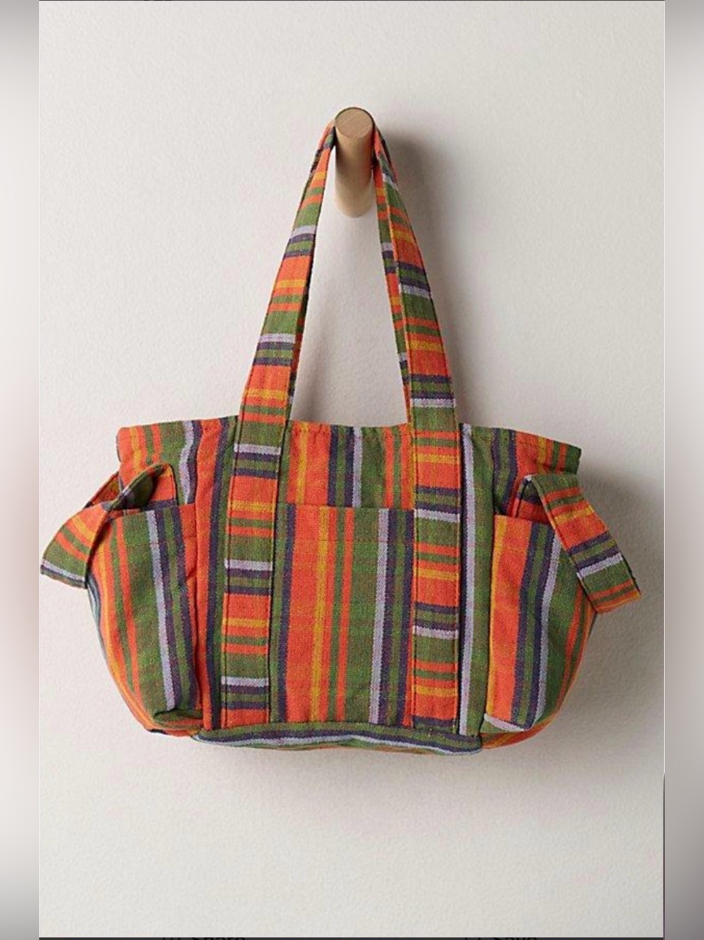 We The Free Oksana Striped Canvas Tote Bag in Orange and Green